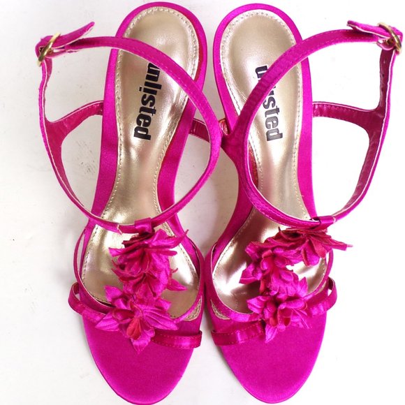 UNLISTED size 6.5M POCKET LIST fuchsia satin party sandals leather soles bal syn - Picture 11 of 16